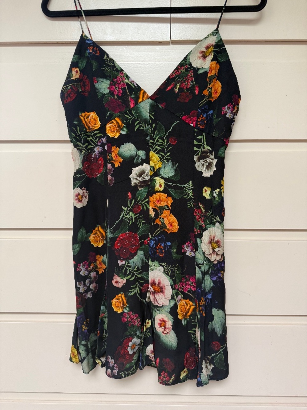 Alice And Olivia Julietta Mini Slip Dress In Magic Garden Black